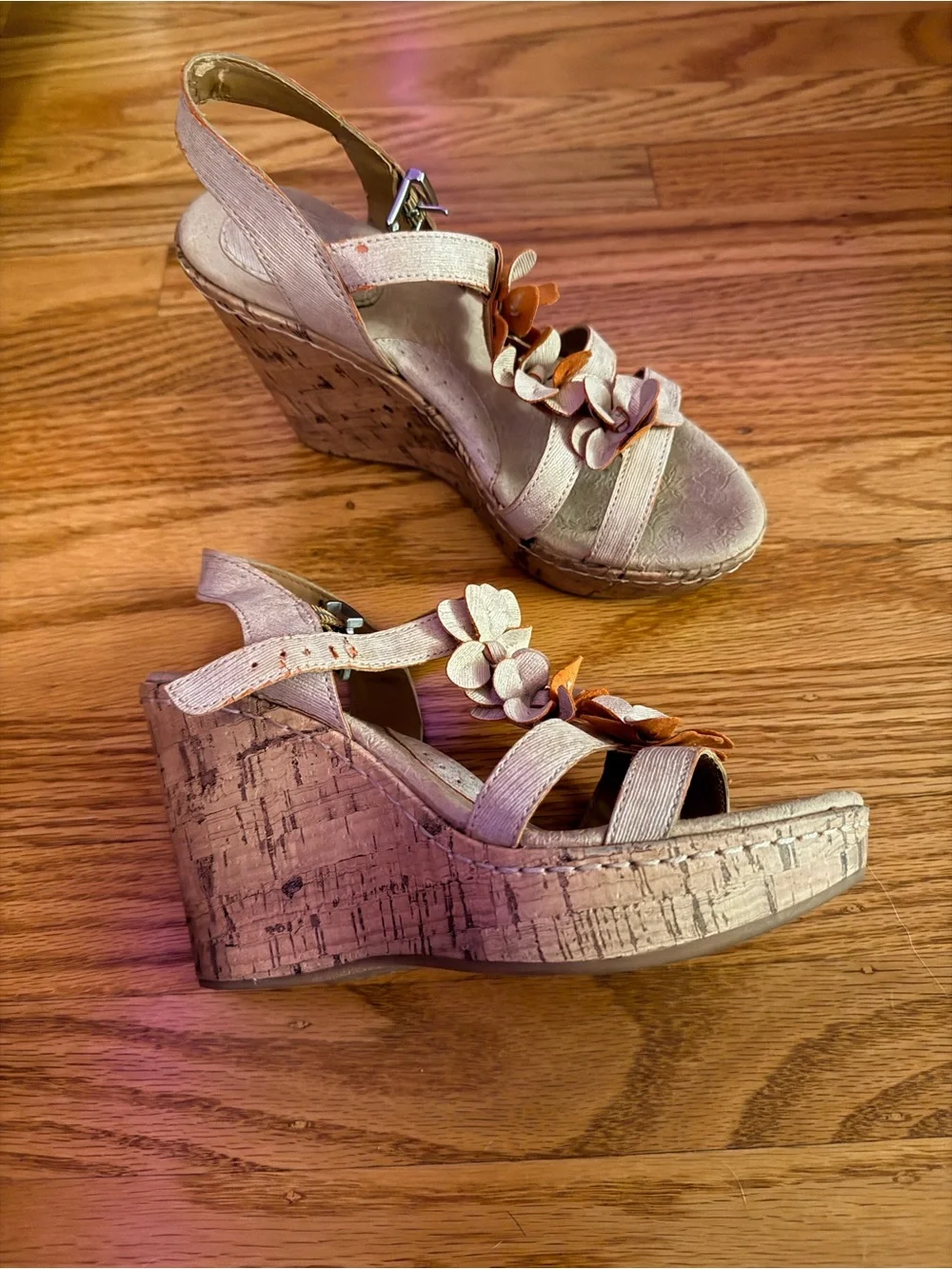 boc Beige and Orange Floral Wedge Sandals